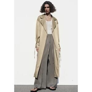 ZARA Green Creased-Effect Flowing Trench Coat Size XS-S Bloggers